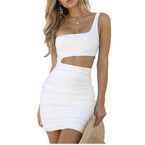 White One shoulder cutout bodycon dress